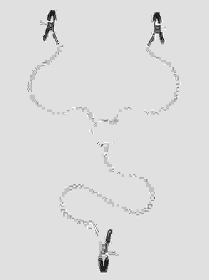 Bondage Boutique Adjustable Nipple Clamps and Clit Clamp, Silver, hi-res